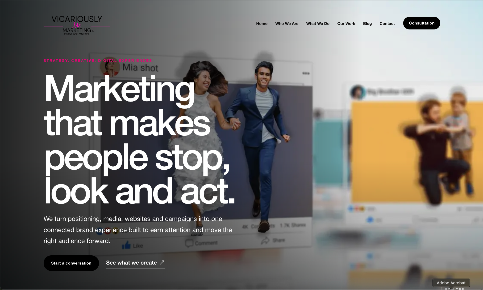 Vicariously Me Marketing website preview